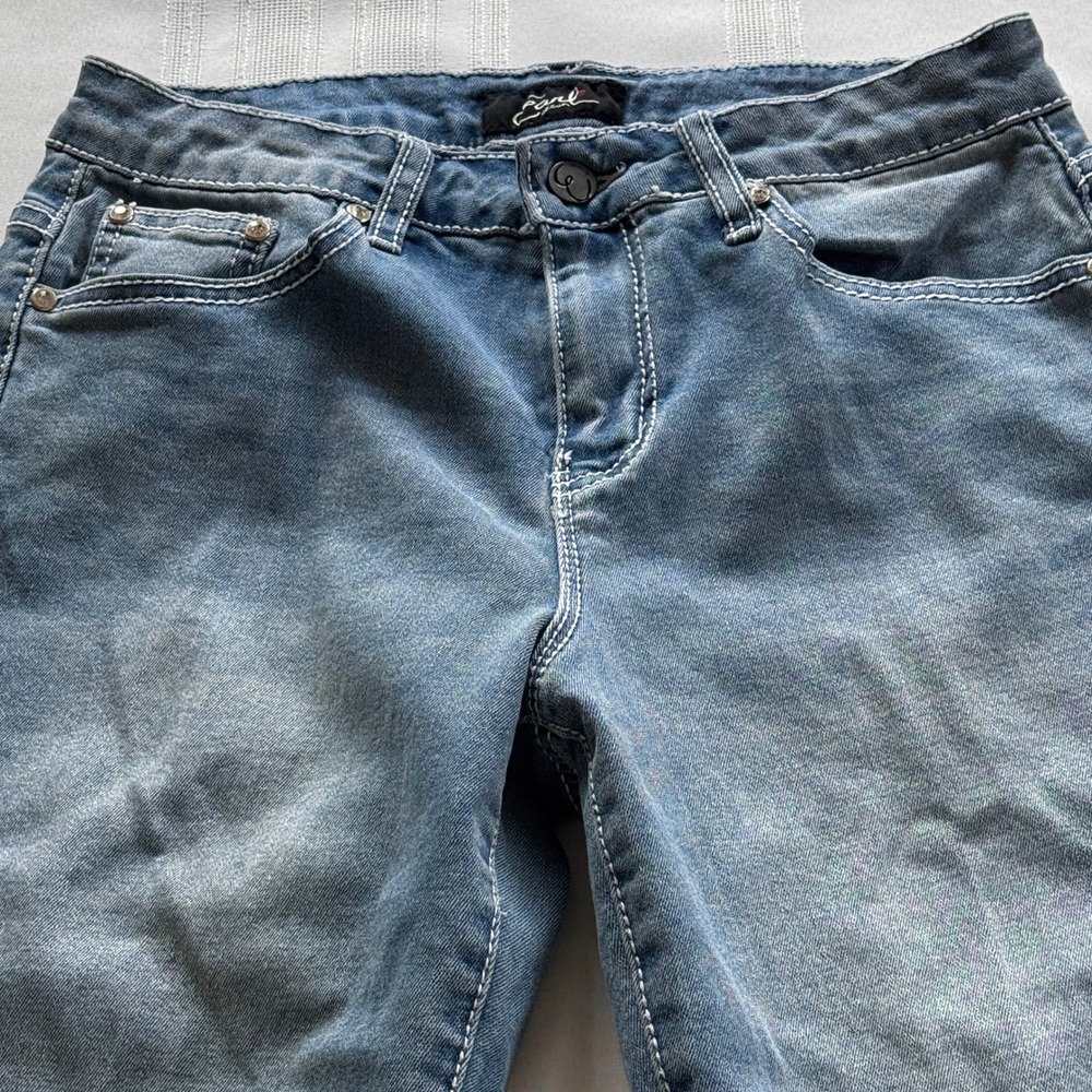 Earl Jean Women Blue Denim Capri Jeans Star Rhinestone Embellished Size 8 - Picture 6 of 11